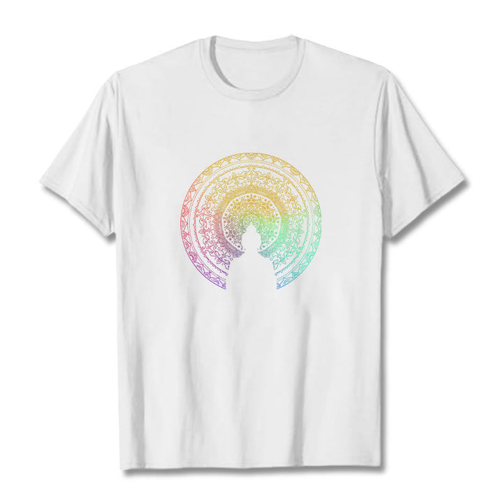 Buddha Stones Bunte Farbverlauf Mandala Buddha Baumwolle T-shirt - Weiß - 2XL - image 8