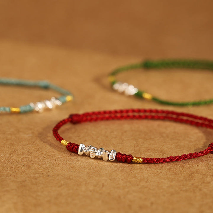 Buddha Stones 925 Sterling Silber Schnur Schutz Glück Ultradünnes geflochtenes Armband Fußkettchen - image 16