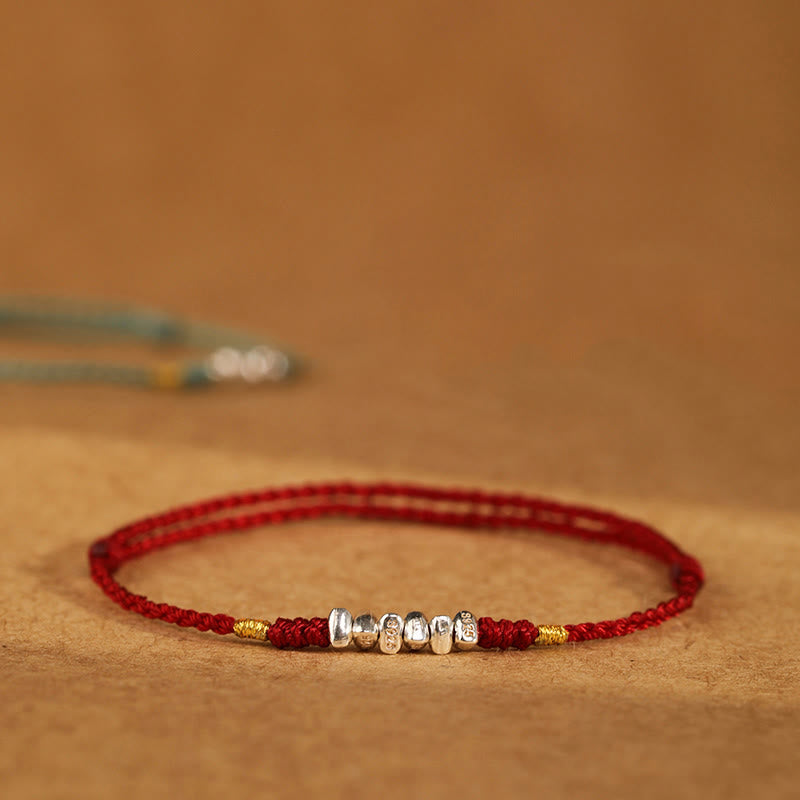 Buddha Stones 925 Sterling Silber Schnur Schutz Glück Ultradünnes geflochtenes Armband Fußkettchen - image 0