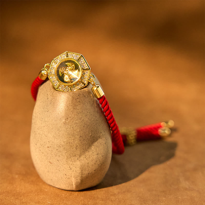 Buddha Stones Kupfer Messing drehbare Windmühle Feng Sheng Shui Qi rote Schnur Glaube geflochtenes Armband