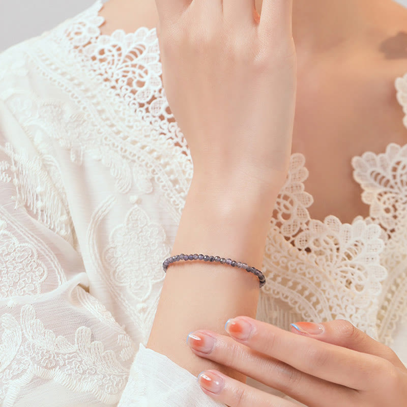 Buddha Stones , 3 mm, Amethyst, Iolith, ultradünne Perlen, 14 Karat vergoldetes Kupfer-Kommunikationsarmband