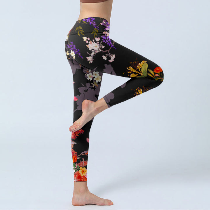 Buddha Stones Schwarze bunte Blumen Druck Gym Leggings Damen Yoga Hose - image 4