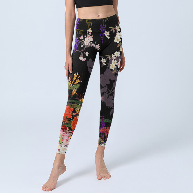 Buddha Stones Schwarze bunte Blumen Druck Gym Leggings Damen Yoga Hose - image 6