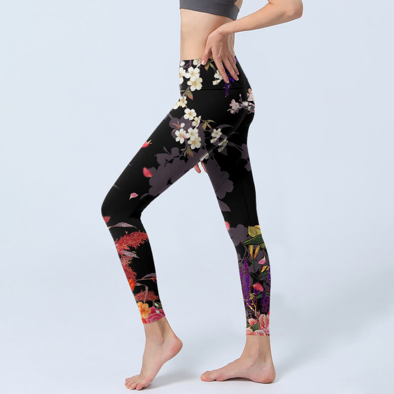 Buddha Stones Schwarze bunte Blumen Druck Gym Leggings Damen Yoga Hose - image 3