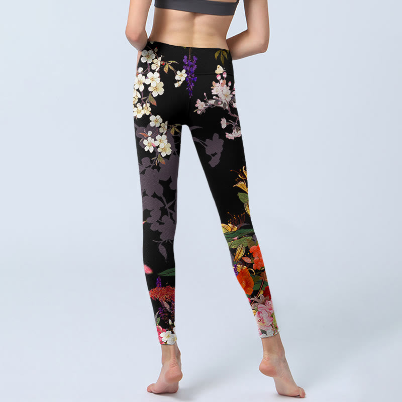 Buddha Stones Schwarze bunte Blumen Druck Gym Leggings Damen Yoga Hose - image 7