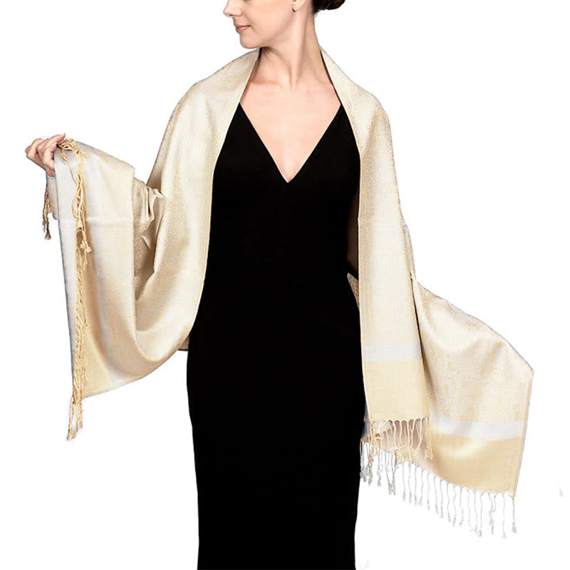 Buddha Stones, tibetischer Cashew-Jacquard-Schal mit Quasten, Frühling, Herbst, Winter, warm, gemütlich, Schal, Wickeltuch - Hellgelb 180*70cm - image 8