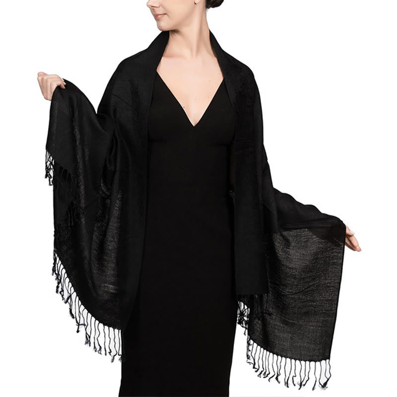 Buddha Stones, tibetischer Cashew-Jacquard-Schal mit Quasten, Frühling, Herbst, Winter, warm, gemütlich, Schal, Wickeltuch - Schwarz 180*70cm - image 17