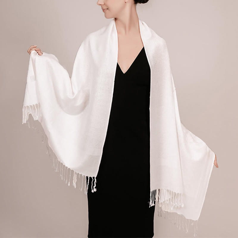 Buddha Stones, tibetischer Cashew-Jacquard-Schal mit Quasten, Frühling, Herbst, Winter, warm, gemütlich, Schal, Wickeltuch - Weiß 180*70cm - image 18