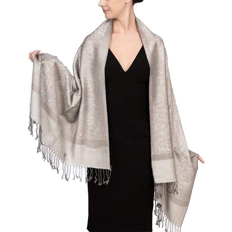 Buddha Stones, tibetischer Cashew-Jacquard-Schal mit Quasten, Frühling, Herbst, Winter, warm, gemütlich, Schal, Wickeltuch - AntikWeiß 180*70cm - image 30