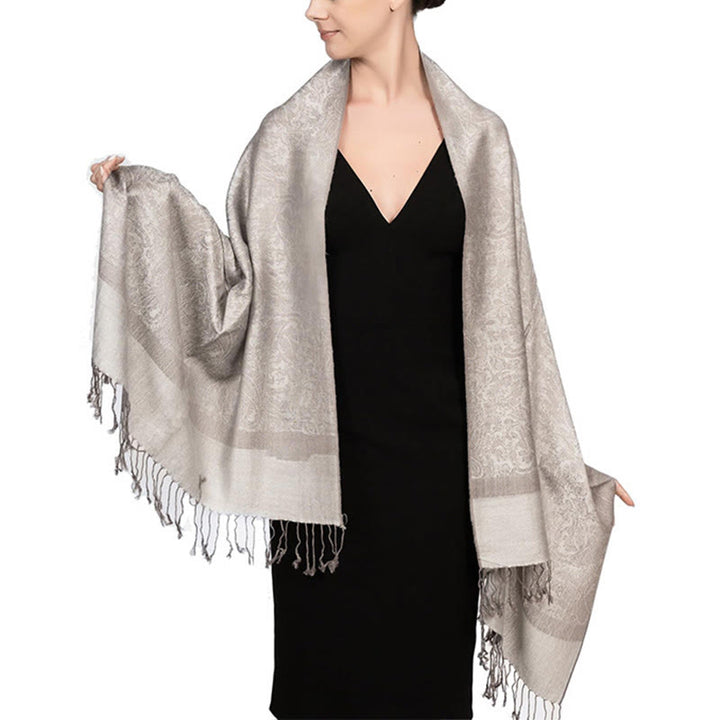 Buddha Stones, tibetischer Cashew-Jacquard-Schal mit Quasten, Frühling, Herbst, Winter, warm, gemütlich, Schal, Wickeltuch - AntikWeiß 180*70cm - image 30