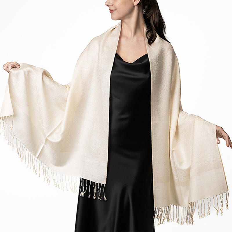 Buddha Stones, tibetischer Cashew-Jacquard-Schal mit Quasten, Frühling, Herbst, Winter, warm, gemütlich, Schal, Wickeltuch - Beige 180*70cm - image 40