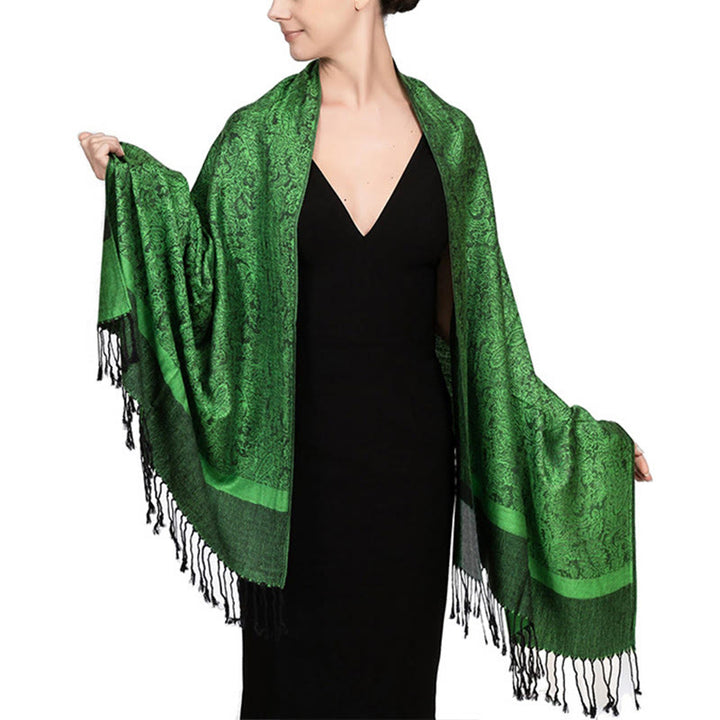 Buddha Stones, tibetischer Cashew-Jacquard-Schal mit Quasten, Frühling, Herbst, Winter, warm, gemütlich, Schal, Wickeltuch - Waldgrün 180*70cm - image 45