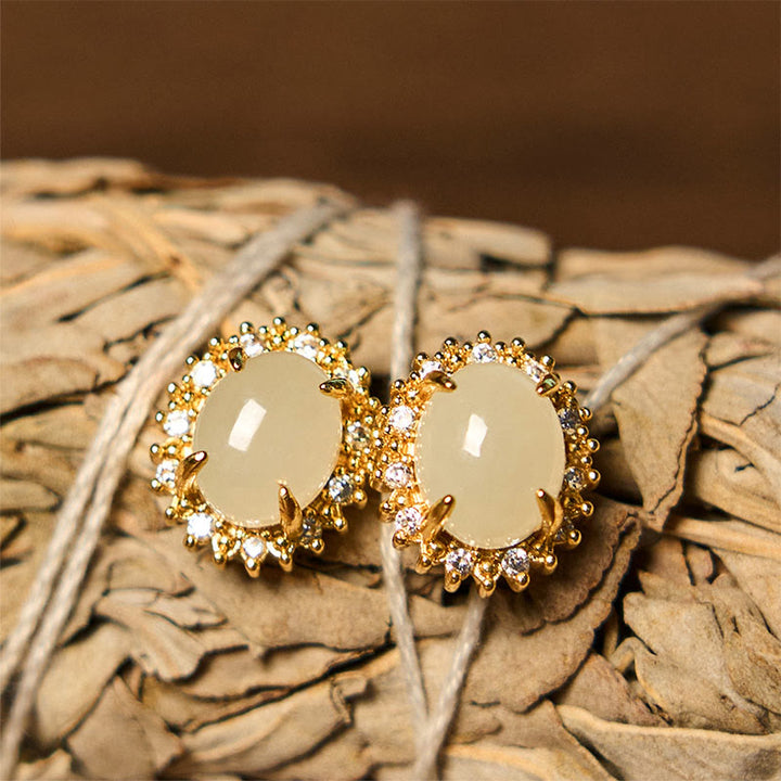 Buddha Stones Natürliche Hetian Jade Ei Kupfer Wohlstand Ohrringe