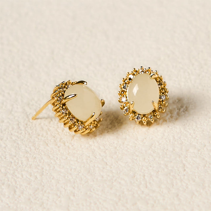 Buddha Stones Natürliche Hetian Jade Ei Kupfer Wohlstand Ohrringe