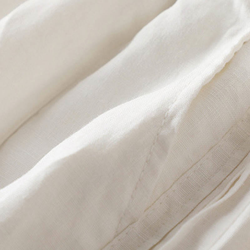 Buddha Stones Lässige, einfarbige, seitliche Faltenhose aus Baumwollleinen für Damen mit weitem Bein und Taschen