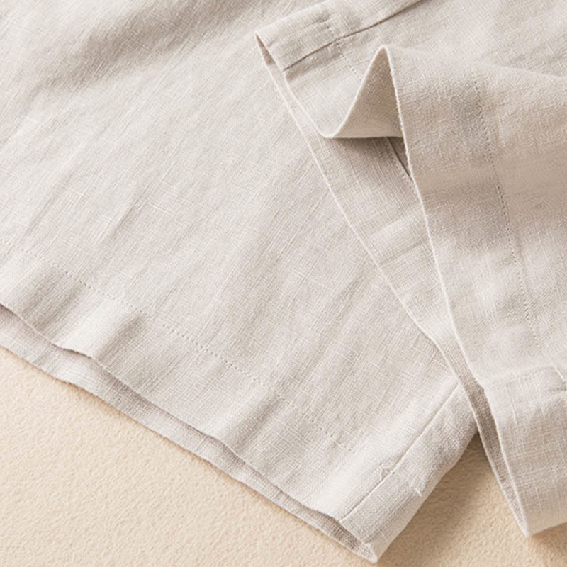 Buddha Stones Lässige, einfarbige Hose aus Baumwollleinen mit weitem Bein und Taschen für Damen - image 28