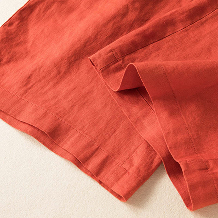 Buddha Stones Lässige, einfarbige Hose aus Baumwollleinen mit weitem Bein und Taschen für Damen - image 9