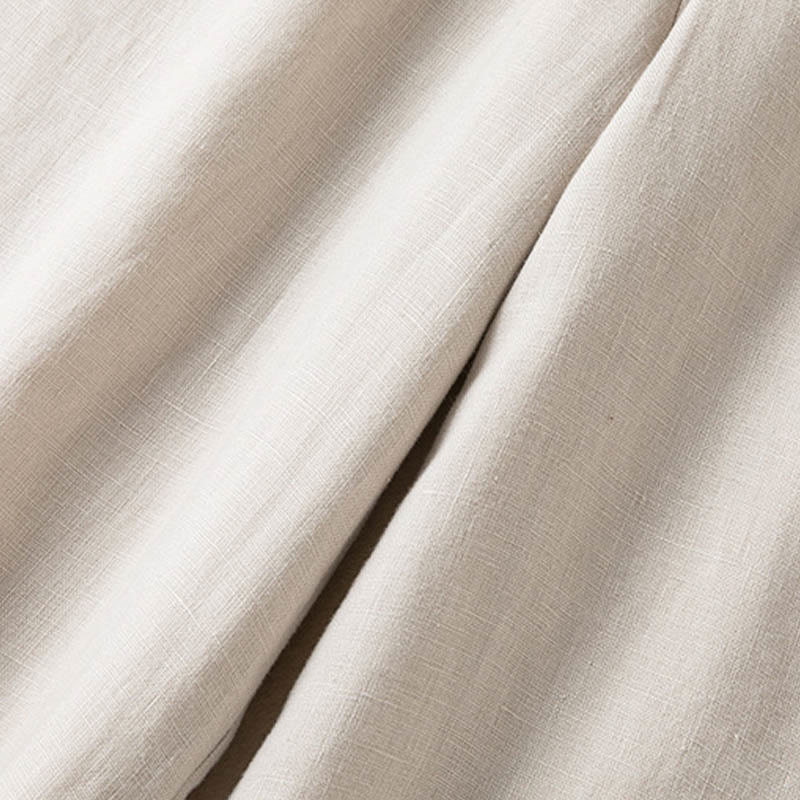 Buddha Stones Lässige, einfarbige Hose aus Baumwollleinen mit weitem Bein und Taschen für Damen - image 26