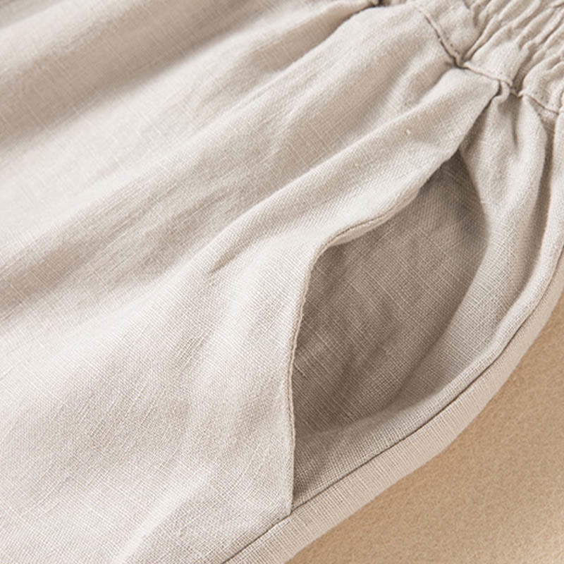 Buddha Stones Lässige, einfarbige Hose aus Baumwollleinen mit weitem Bein und Taschen für Damen - image 25