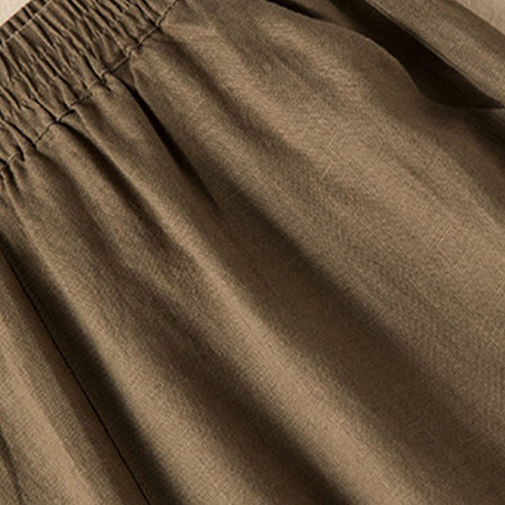 Buddha Stones Lässige, einfarbige Hose aus Baumwollleinen mit weitem Bein und Taschen für Damen - image 4