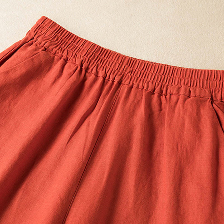 Buddha Stones Lässige, einfarbige Hose aus Baumwollleinen mit weitem Bein und Taschen für Damen - image 8