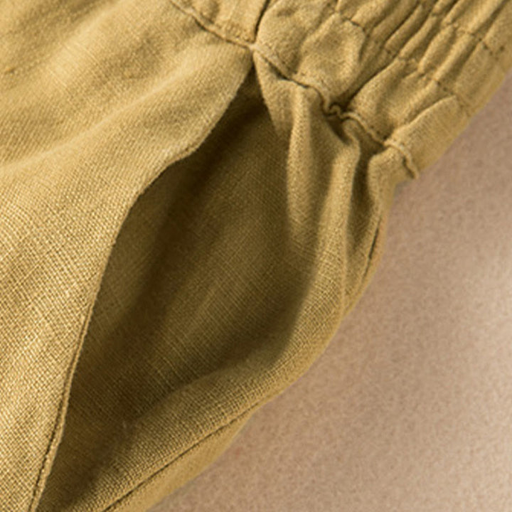 Buddha Stones Lässige, einfarbige Hose aus Baumwollleinen mit weitem Bein und Taschen für Damen - image 31