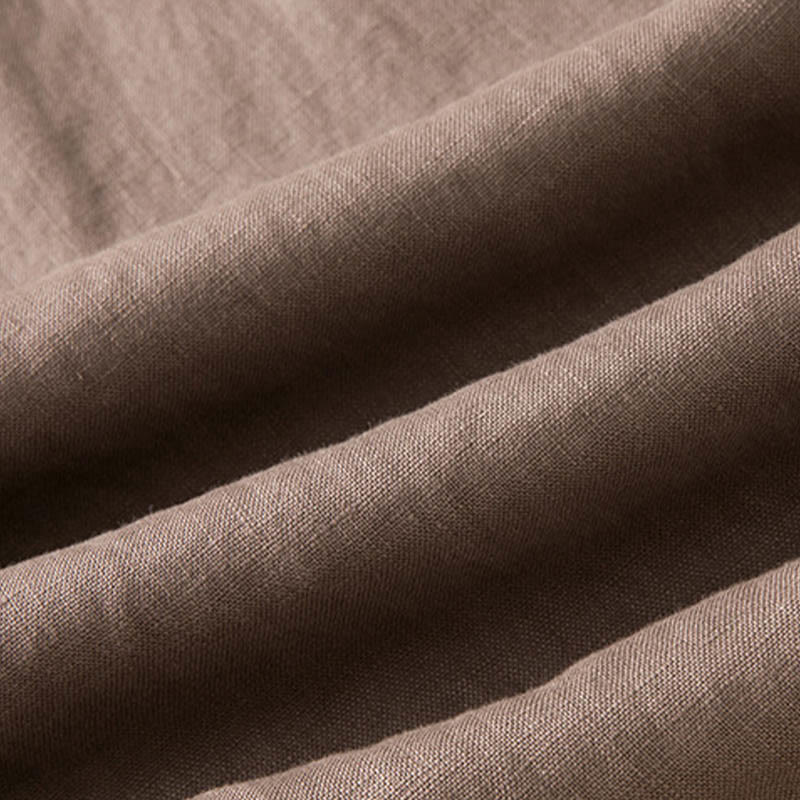 Buddha Stones Lässige, einfarbige Hose aus Baumwollleinen mit weitem Bein und Taschen für Damen - image 21