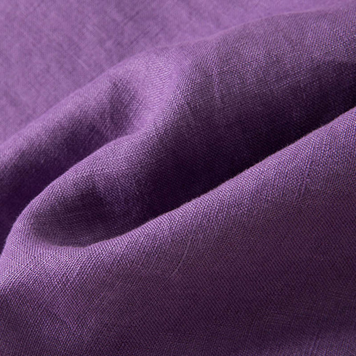 Buddha Stones Lässige, einfarbige Hose aus Baumwollleinen mit weitem Bein und Taschen für Damen - image 15