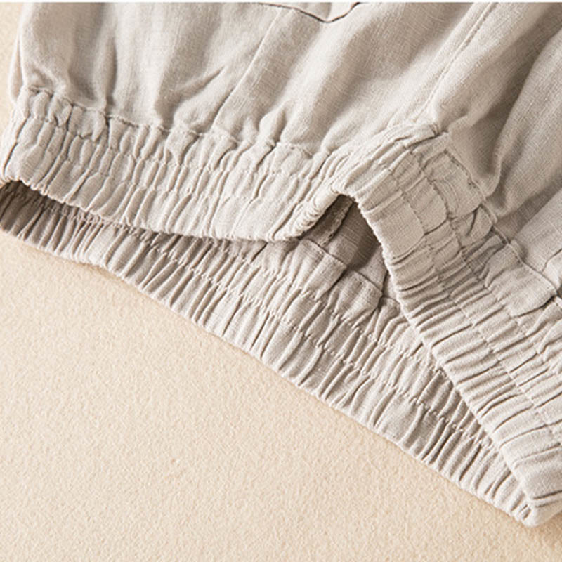 Buddha Stones Lässige, einfarbige Hose aus Baumwollleinen mit weitem Bein und Taschen für Damen - image 24