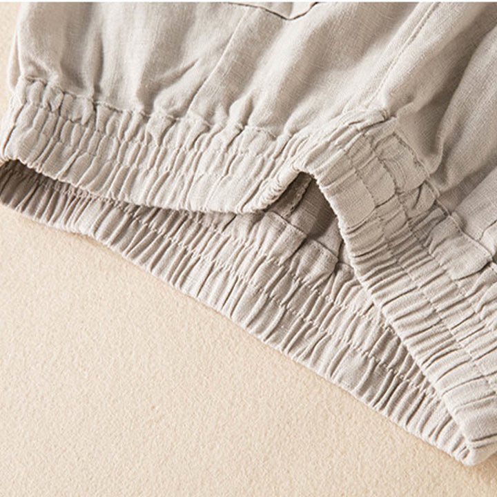 Buddha Stones Lässige, einfarbige Hose aus Baumwollleinen mit weitem Bein und Taschen für Damen - image 24