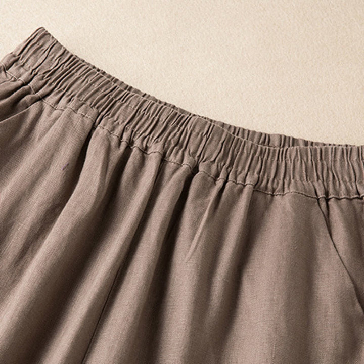 Buddha Stones Lässige, einfarbige Hose aus Baumwollleinen mit weitem Bein und Taschen für Damen - image 18