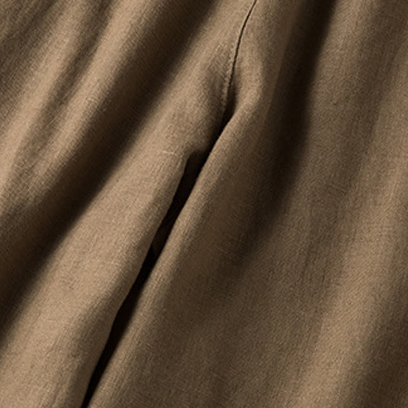 Buddha Stones Lässige, einfarbige Hose aus Baumwollleinen mit weitem Bein und Taschen für Damen - image 5