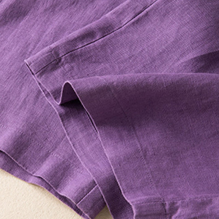 Buddha Stones Lässige, einfarbige Hose aus Baumwollleinen mit weitem Bein und Taschen für Damen - image 16