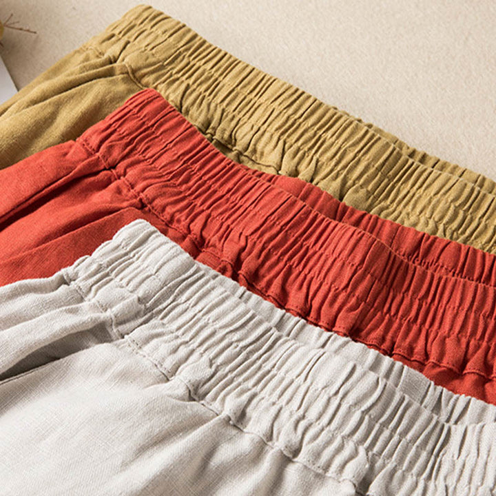 Buddha Stones Lässige, einfarbige Hose aus Baumwollleinen mit weitem Bein und Taschen für Damen - image 35