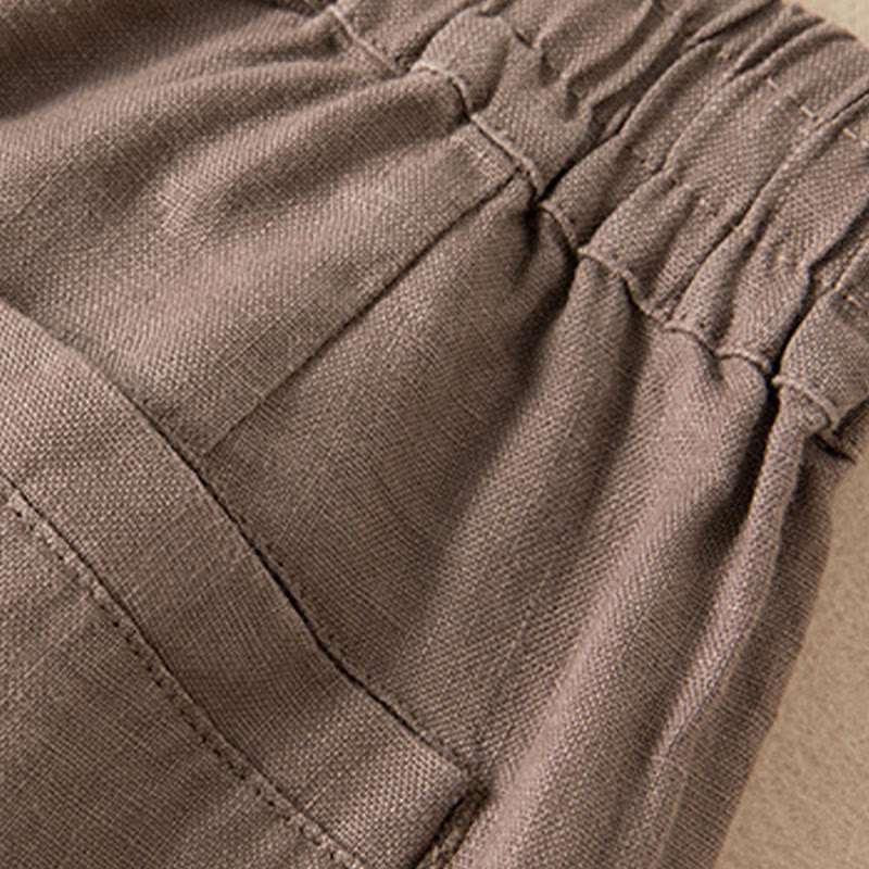 Buddha Stones Lässige, einfarbige Hose aus Baumwollleinen mit weitem Bein und Taschen für Damen - image 20