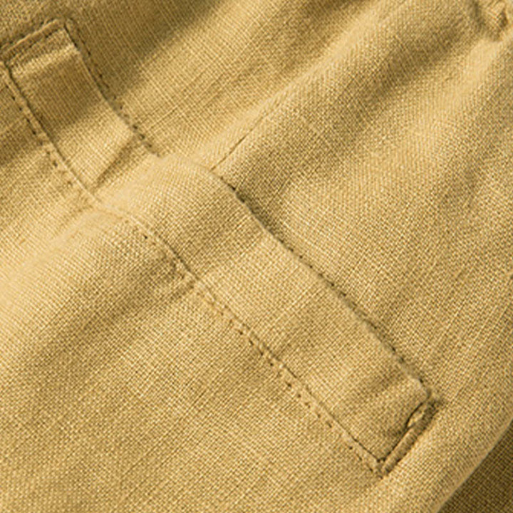 Buddha Stones Lässige, einfarbige Hose aus Baumwollleinen mit weitem Bein und Taschen für Damen - image 32