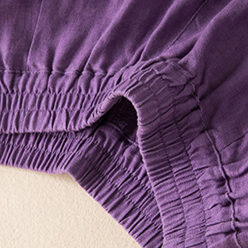 Buddha Stones Lässige, einfarbige Hose aus Baumwollleinen mit weitem Bein und Taschen für Damen - image 13