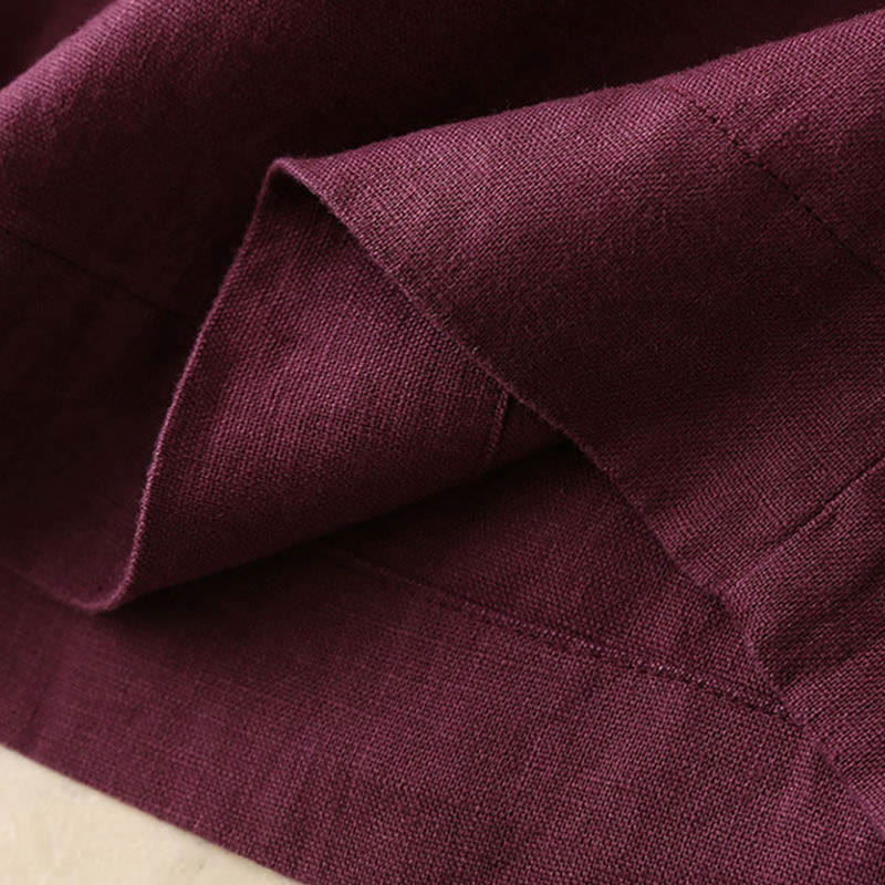 Buddha Stones Lässige, einfarbige, weit geschnittene Hose aus Baumwollleinen mit Schnürung für Damen - image 19