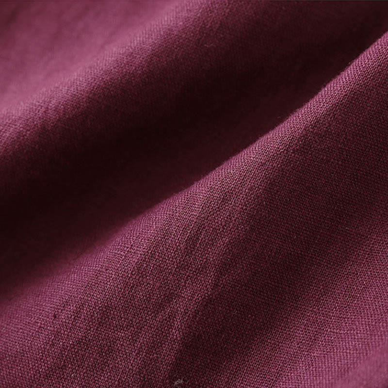 Buddha Stones Lässige, einfarbige, weit geschnittene Hose aus Baumwollleinen mit Schnürung für Damen - image 18