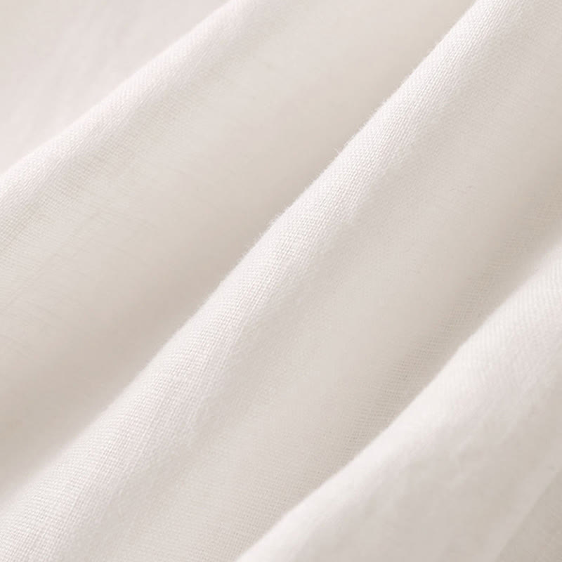 Buddha Stones Lässige, einfarbige, weit geschnittene Hose aus Baumwollleinen mit Schnürung für Damen - image 33