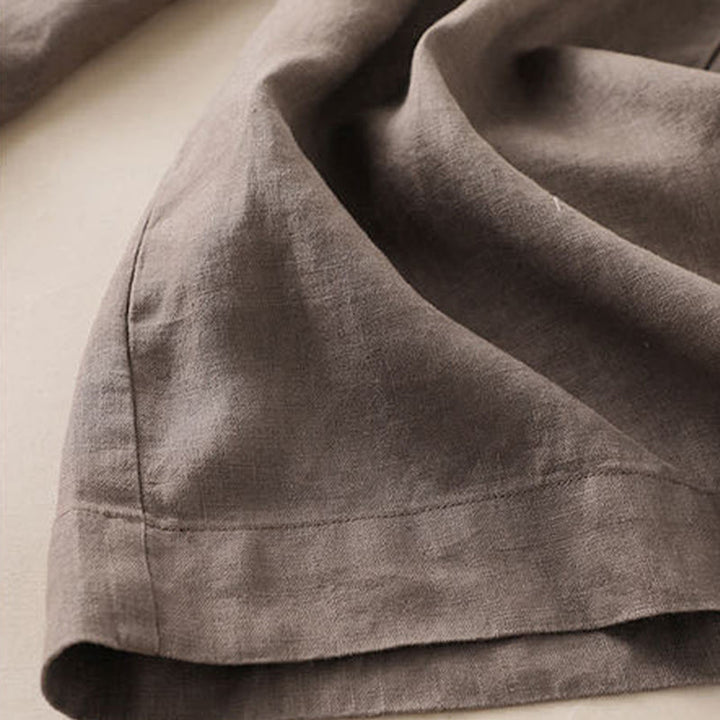 Buddha Stones Lässige, einfarbige, weit geschnittene Hose aus Baumwollleinen mit Schnürung für Damen - image 4