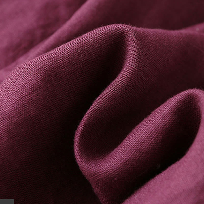 Buddha Stones Lässige, einfarbige, weit geschnittene Hose aus Baumwollleinen mit Schnürung für Damen - image 20