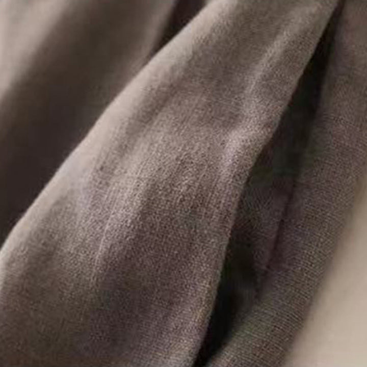 Buddha Stones Lässige, einfarbige, weit geschnittene Hose aus Baumwollleinen mit Schnürung für Damen - image 3