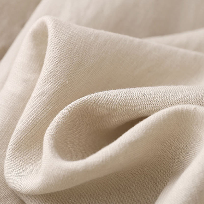 Buddha Stones Lässige, einfarbige, weit geschnittene Hose aus Baumwollleinen mit Schnürung für Damen - image 25