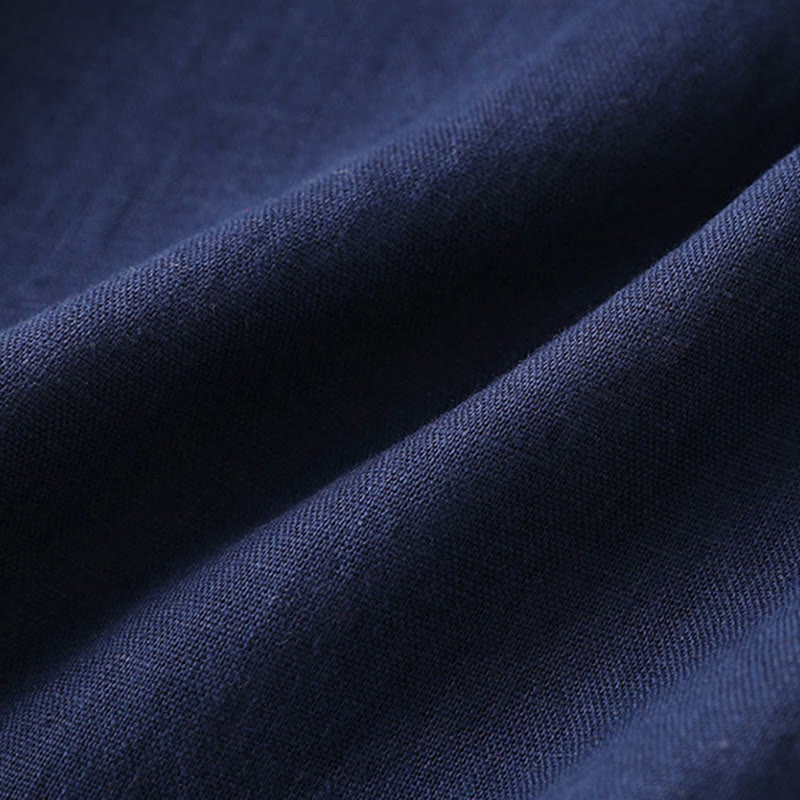 Buddha Stones Lässige, einfarbige, weit geschnittene Hose aus Baumwollleinen mit Schnürung für Damen - image 8