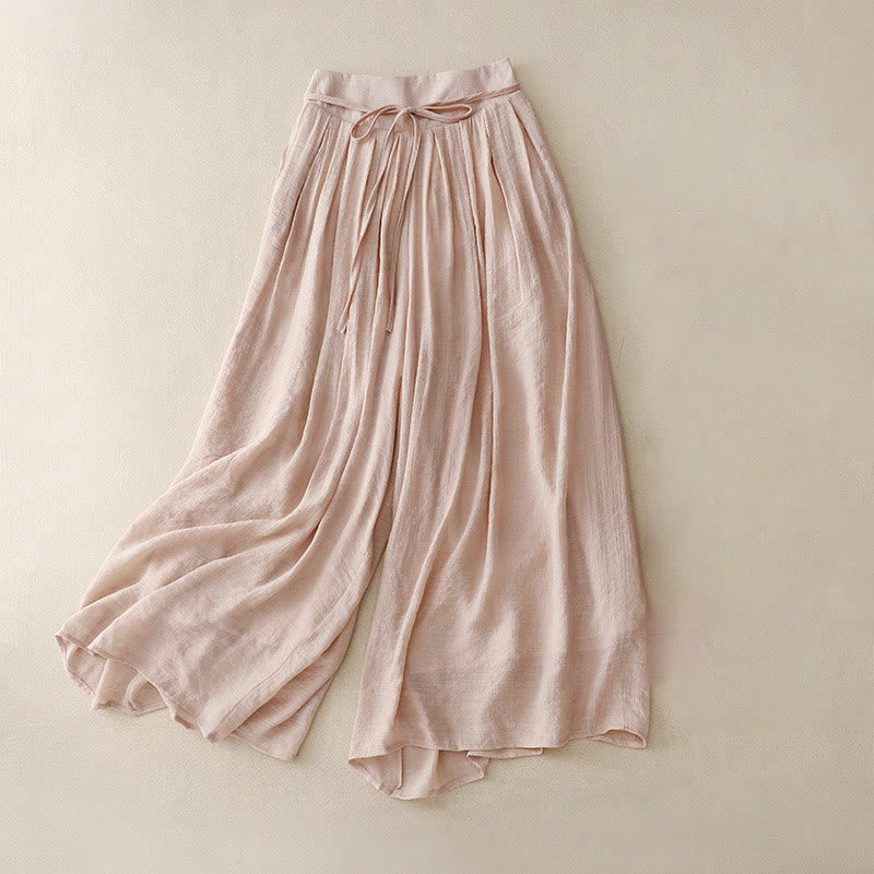 Buddha Stones Lässige, einfarbige, weit geschnittene Damenhose mit Schnürung