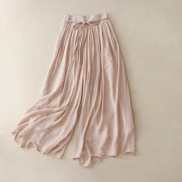 Buddha Stones Lässige, einfarbige, weit geschnittene Damenhose mit Schnürung