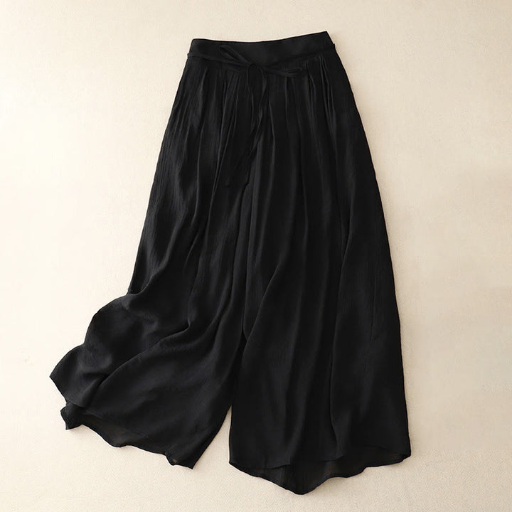 Buddha Stones Lässige, einfarbige, weit geschnittene Damenhose mit Schnürung