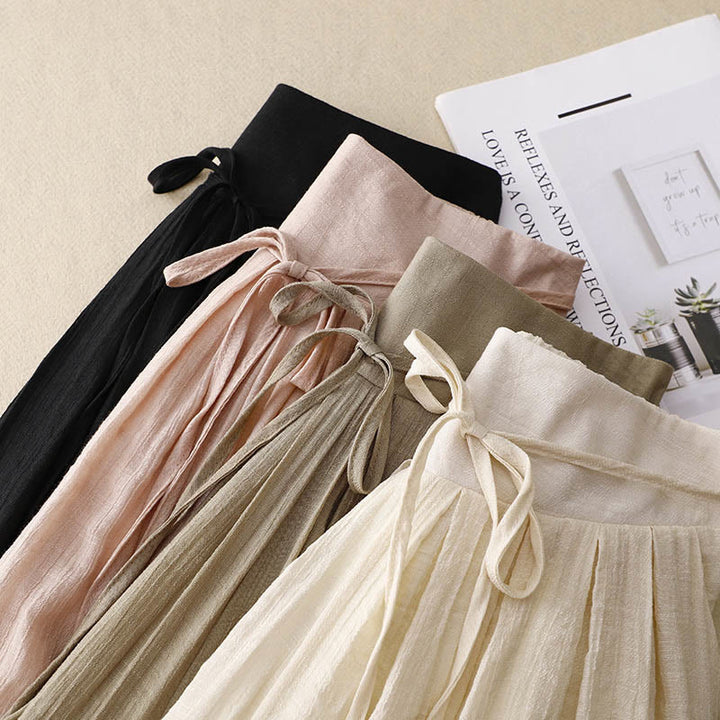 Buddha Stones Lässige, einfarbige, weit geschnittene Damenhose mit Schnürung