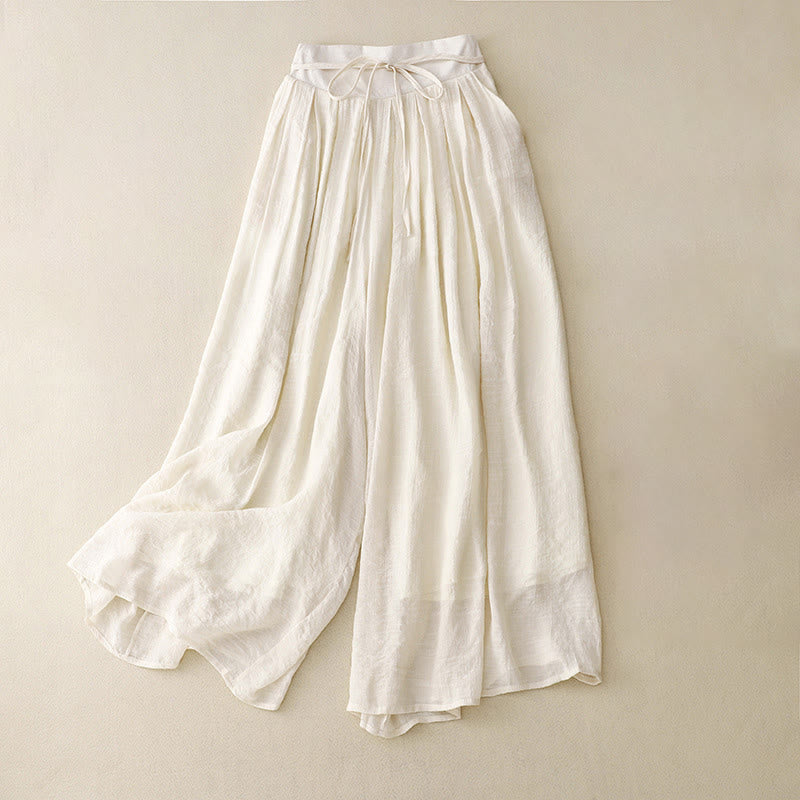 Buddha Stones Lässige, einfarbige, weit geschnittene Damenhose mit Schnürung